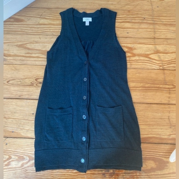 Loft Turquoise Blue Sleeveless Wool Blend Sweater Vest Long Cardigan Size M - Picture 10 of 10